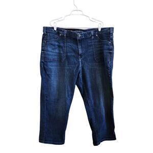 Lane Bryant High Rise Dark Wash Capri Jeans Pockets Stretch Blue Denim Size 26